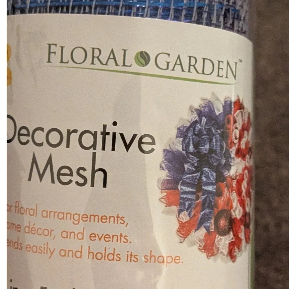Floral Garden Patriotic Red White Blue Decorative Mesh 6in x 5yd 219991-1701 NEW